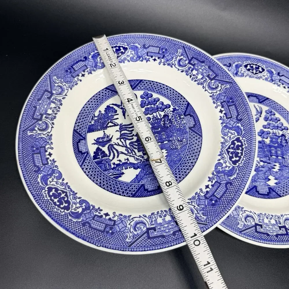 Set 2 Vtg Royal China Blue White Willow Ware 10” Dinner Plates Underglaze
